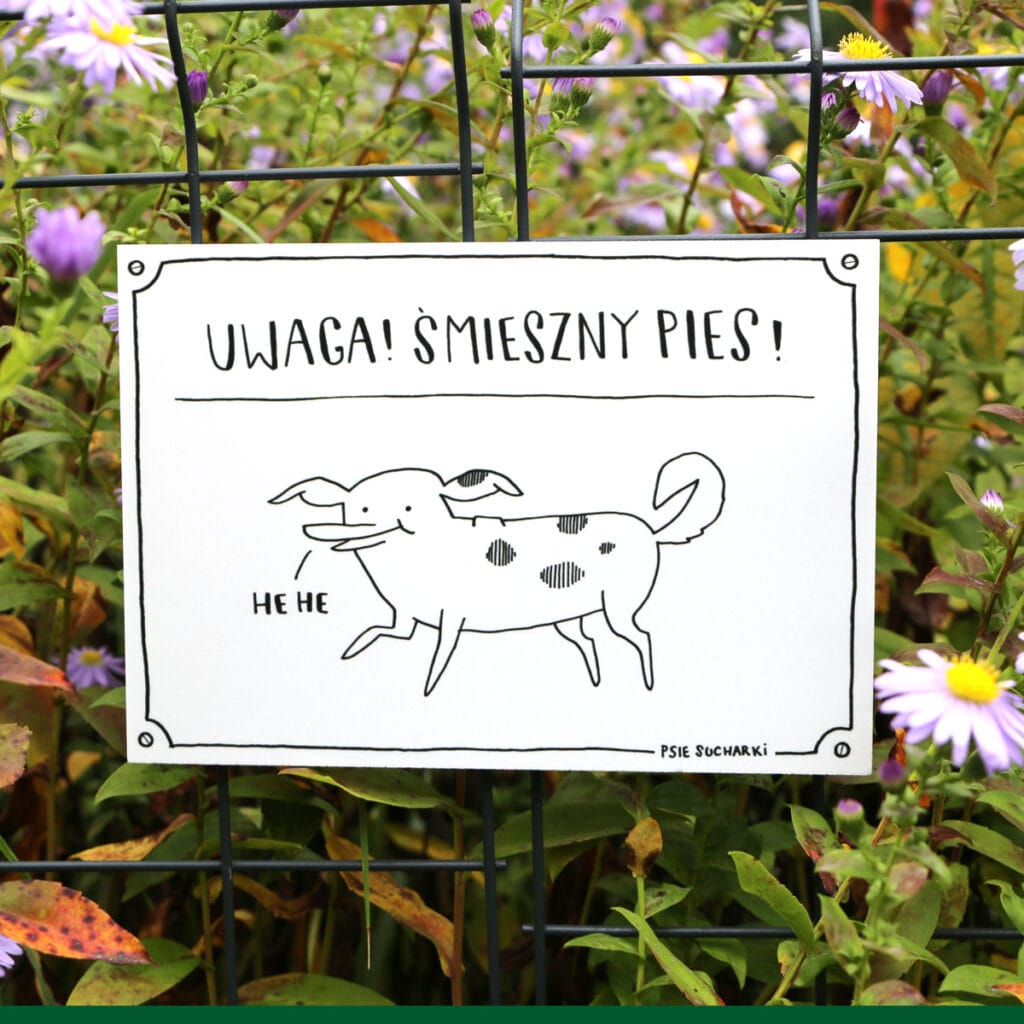 Tabliczka Uwaga! Śmieszny pies!